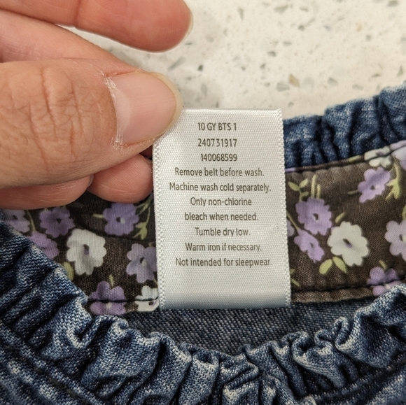 Gymboree Girl Blue Denim Jean Dress Button Down Long Sleeve Belted Pockets 8 - Picture 9 of 9